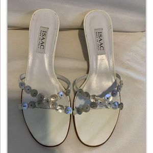 White abalone shell sandals by Isaac. Size…